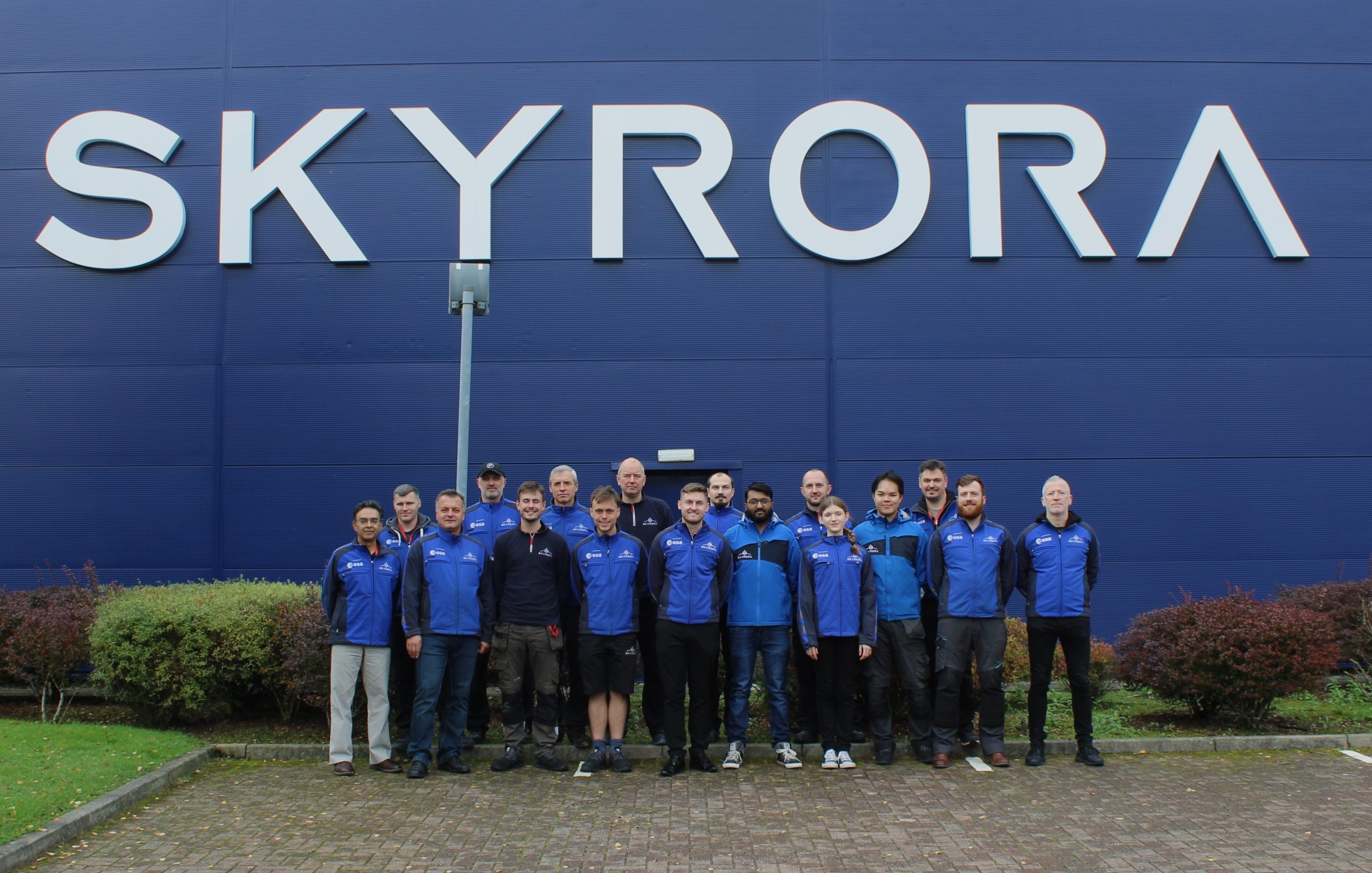 Skyrora team outside rocket facility in Scotland